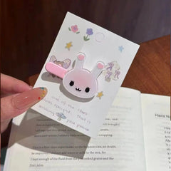 3-piece rabbit animal hair clip set, suitable for cute pink rabbit facial expressions close-up view