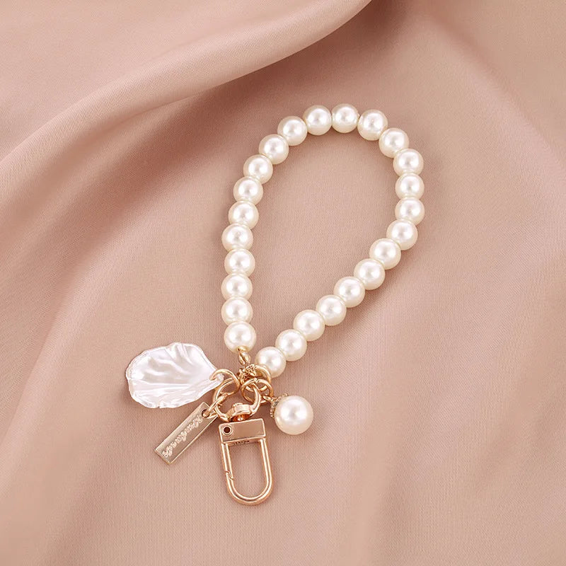 ZAKOL Cute Pearl Keychain for Women Girls Shiny Pearl Bead Shell Phone Bag Backpack C alternate view
