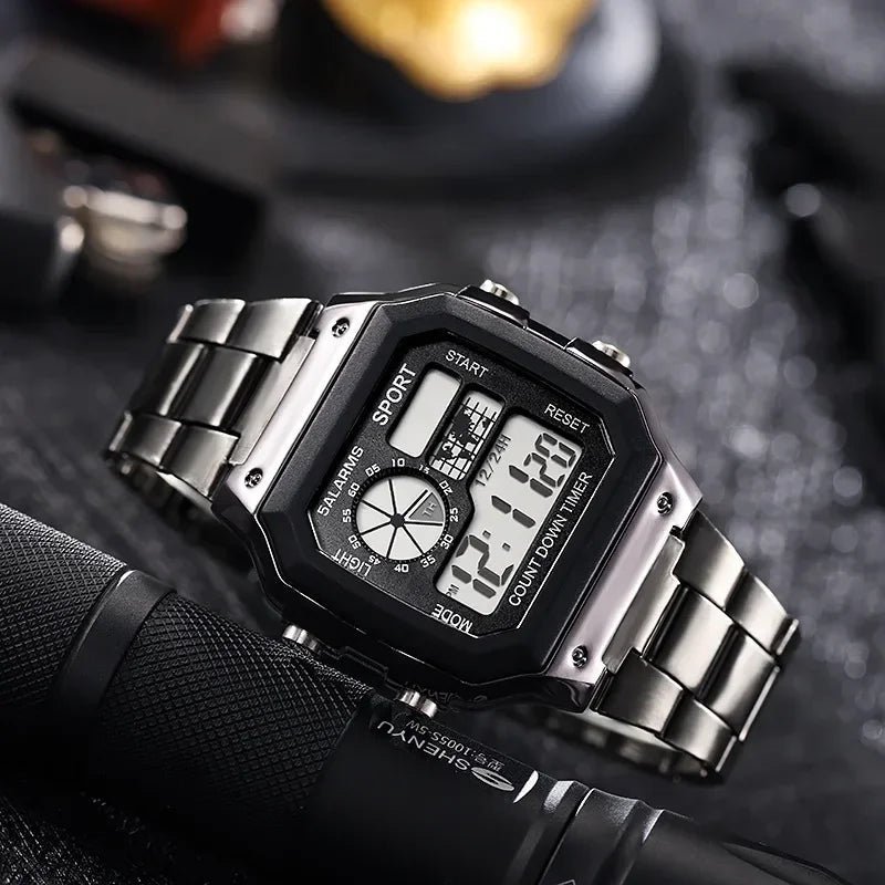 MAYZHISU Classic Men's Digital Watches Luxury Stainless Steel Strap Sport Watches Men alternate view