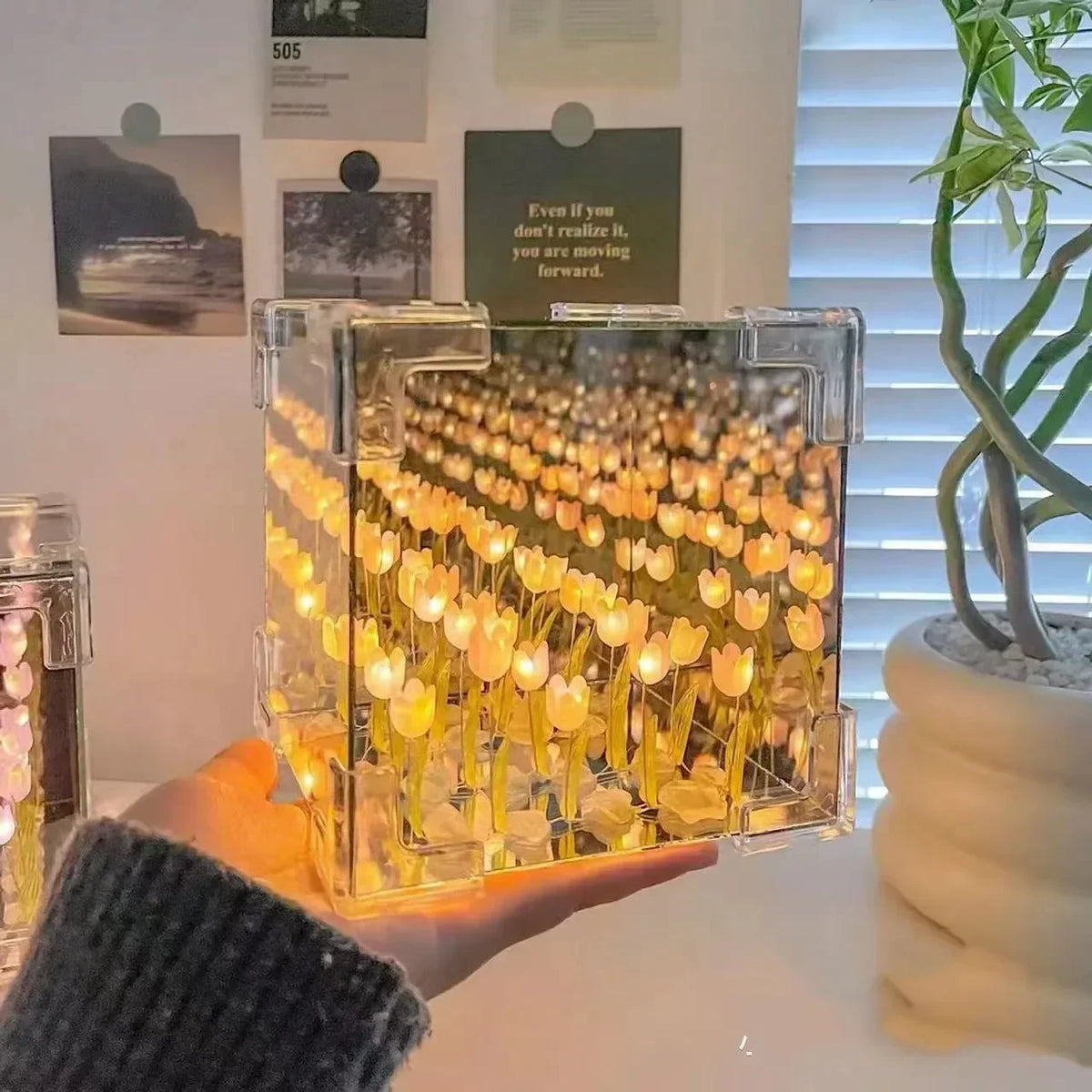 DIY Tulip Mirror Cube Lamp | Handmade Night Light for Bedroom Decor lifestyle view