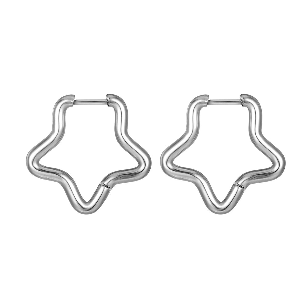 2pcs/1Pairs Stainless Steel Women Men Ear Stud Triangle Heart Star Circle Hoop Earrin alternate view