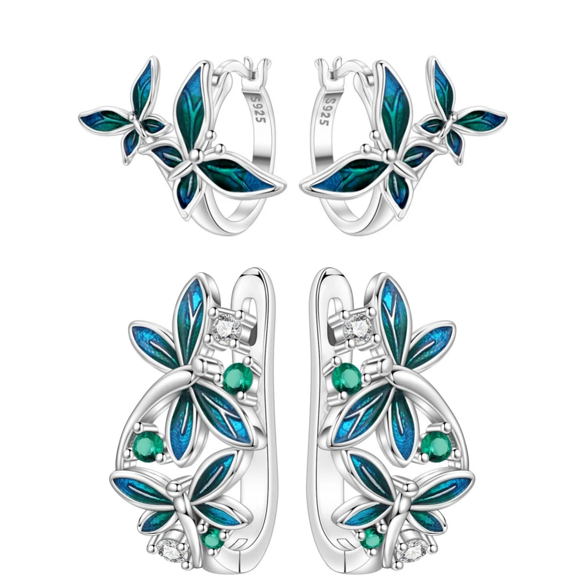 PANPOKI Original 925 Sterling Silver Double Butterfly Insect Earrings Women Hoop Earr alternate view
