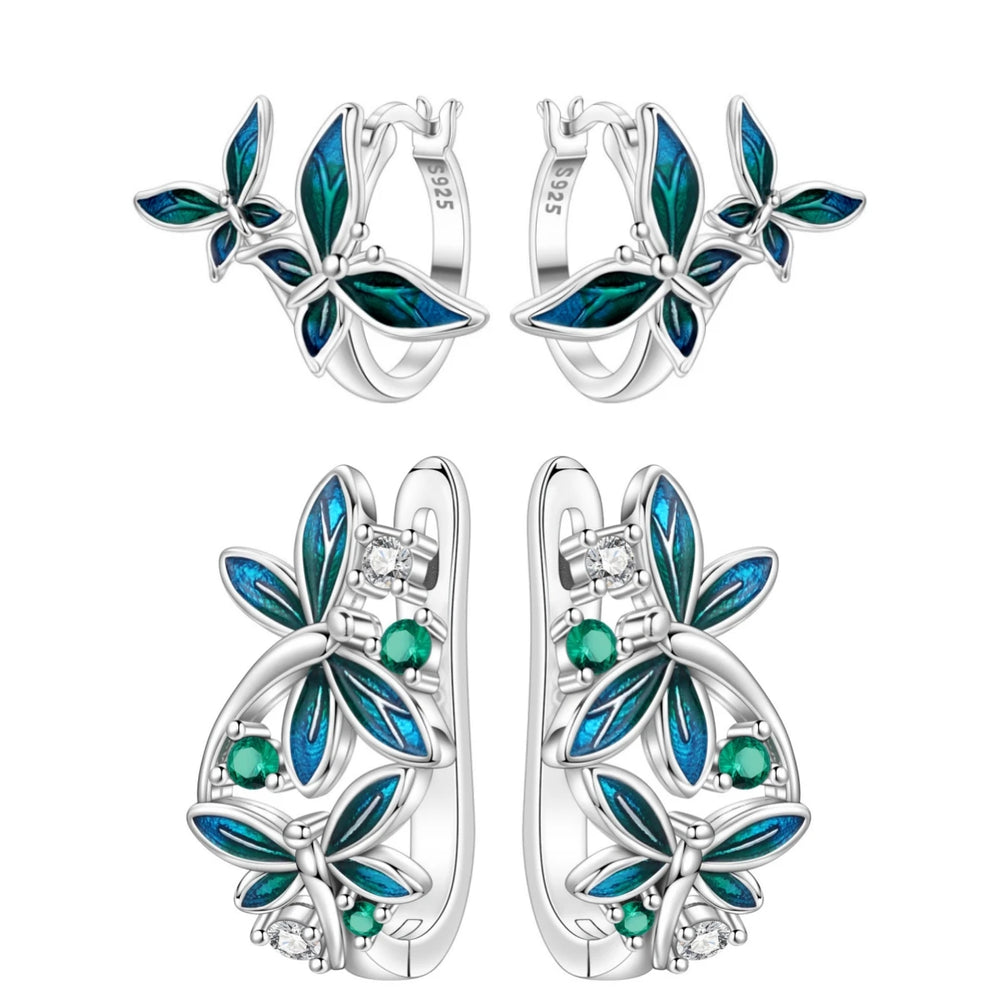PANPOKI Original 925 Sterling Silver Double Butterfly Insect Earrings Women Hoop Earr alternate view