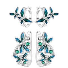 PANPOKI Original 925 Sterling Silver Double Butterfly Insect Earrings Women Hoop Earr alternate view