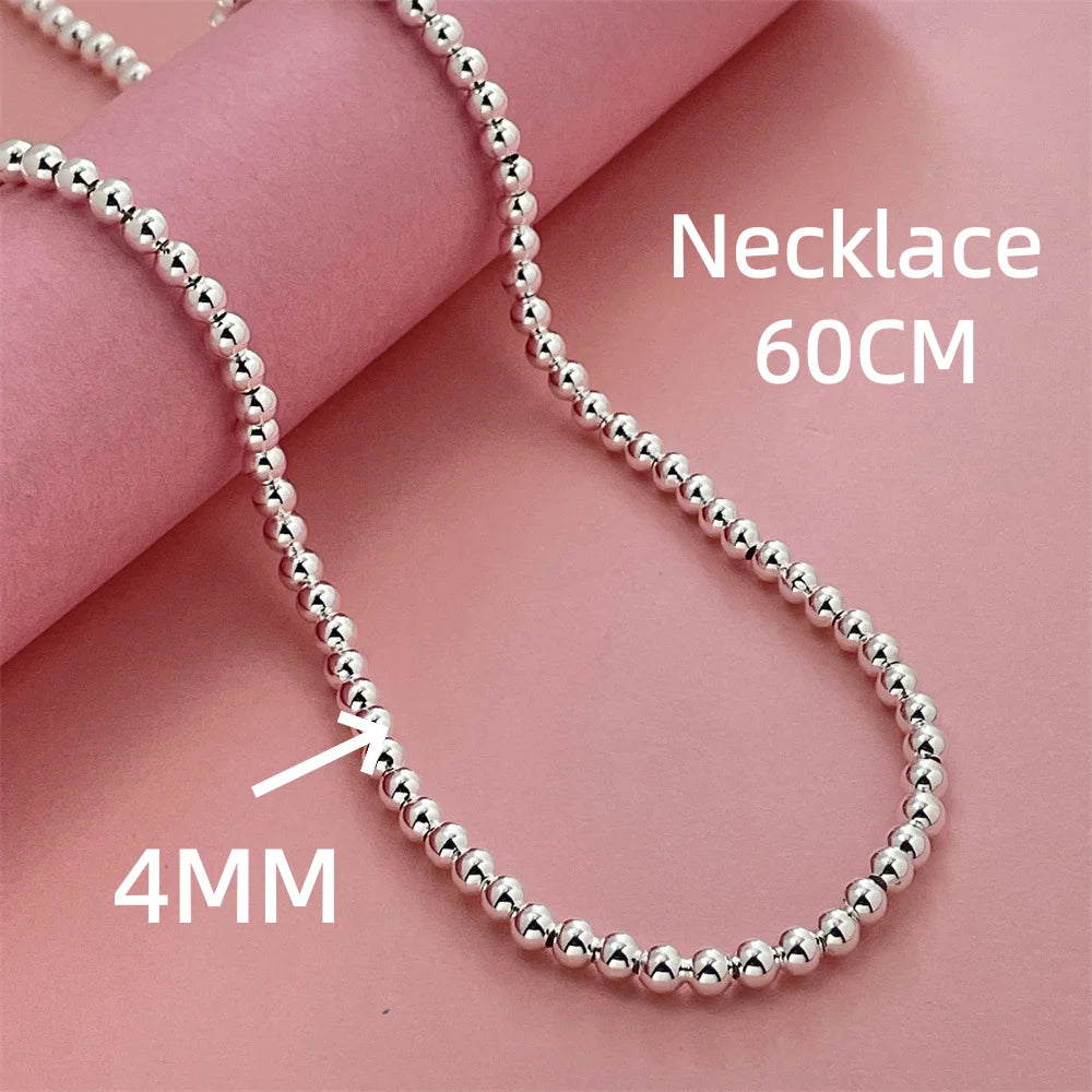 925 Sterling Silver Round Bead Chain Necklace 4/6/8mm Smooth Ball Beads 40-60CM Choker close-up view
