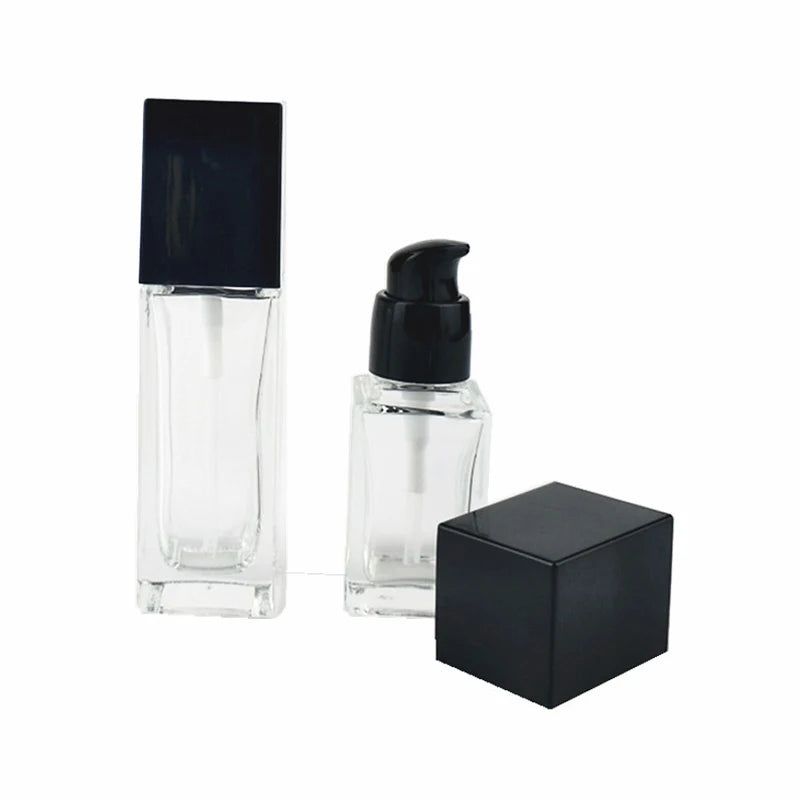 15/30ml Empty Pump Bottle Glass Liquid Foundation Container Makeup Transparent Square lifestyle view