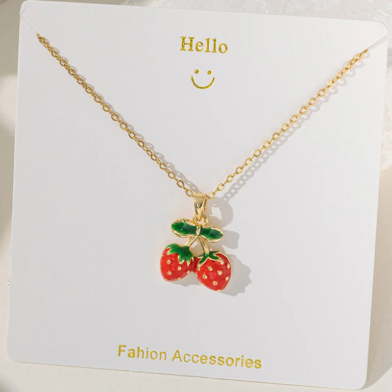 ANENJERY 316L Stainless Steel Fruit Pendant Necklace | Simple Fashion Jewelry for Wome close-up view