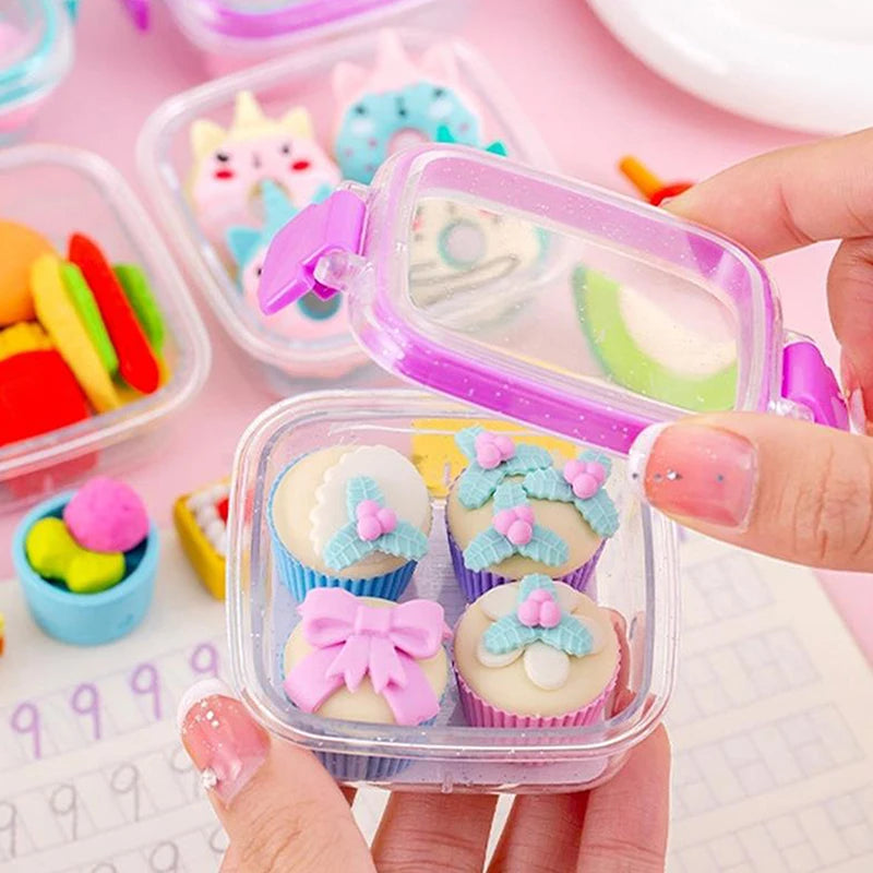 Creative Lunch Box Eraser Set Various Lovely Eraser Soft Pencil Eraser School Students Stationery Su