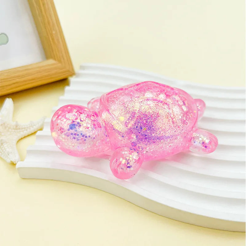Squishy Turtle Fidget Toy | Glitter Squeeze Toy for Stress Relief close-up view