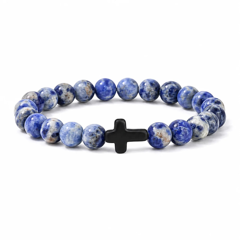 Prayer Men Natural Stone Wood Beads Rosary Hematite Cross Bracelets Onyx Meditation additional angle