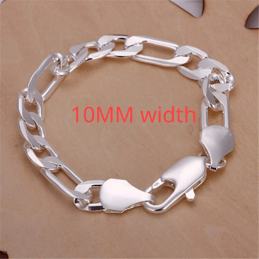 Fine 925 Sterling Silver Noble Nice Chain Solid Bracelet for Women Men Charms Party Gift detail view