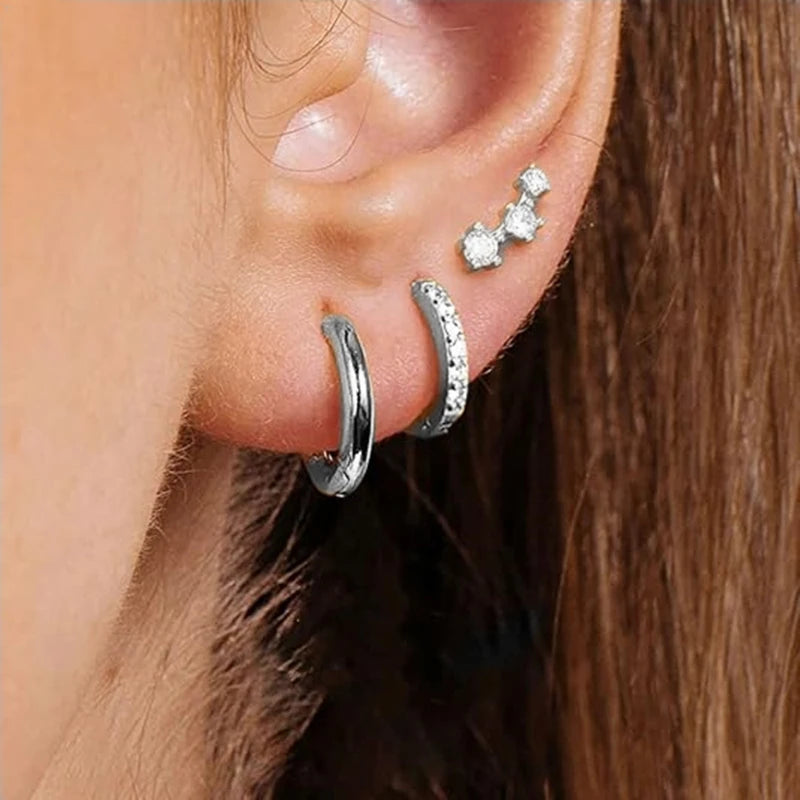 3PCS Double Flower Tragus Stud Earring Set | Cartilage Hoop and Helix Jewelry for Wom alternate view