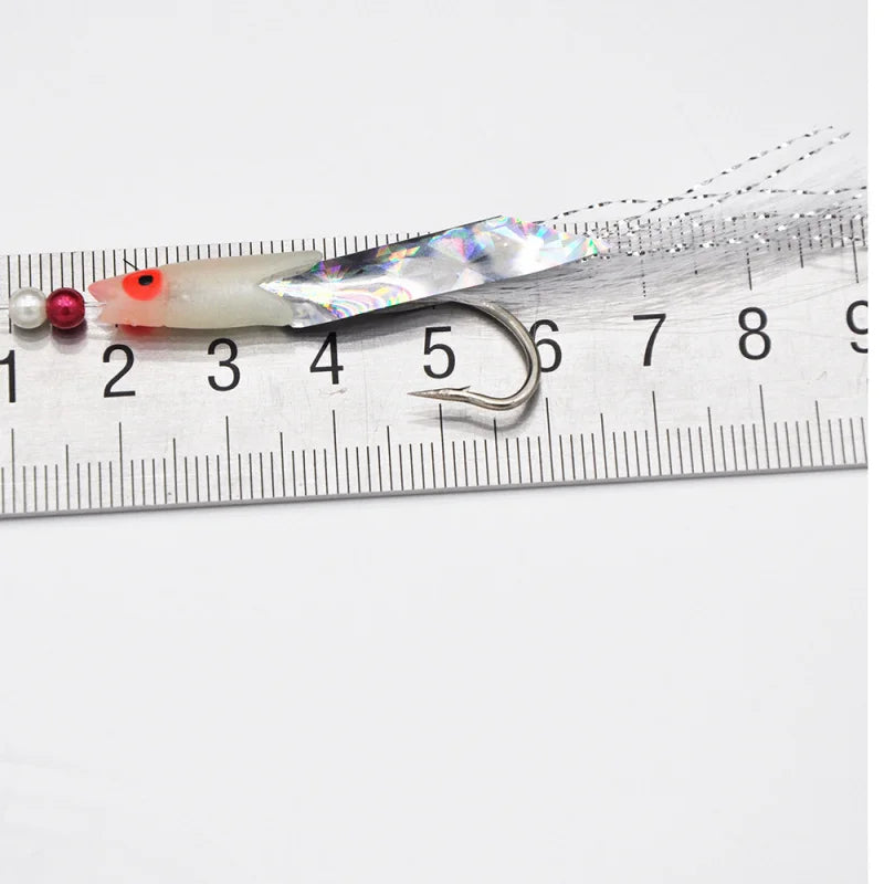 5 Pcs/Set Multi-Color Soft Silverskin Fishing Lure Set Imitation Fish Shrimp Bait with close-up view