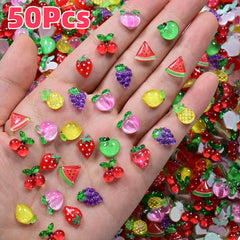 50Pcs 3D Summer Fruits Nail Charms Strawberry,Watermelo,Cherry,Peach,Lemon Flatback Nail Art Decorat