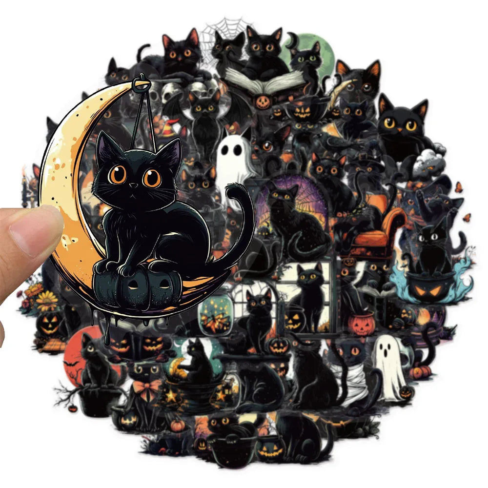 50PCS Halloween Cute Black Cat Creative Graffiti Stickers DIY Luggage Notebook Water alternate view