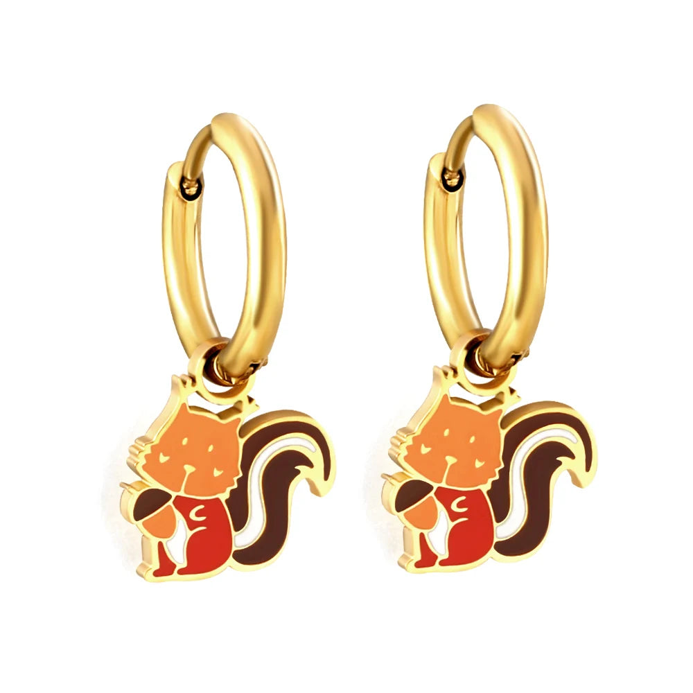 LUXUSTEEL Golden Animal style Women's Hoop Earrings Stainless Steel Earring Panda Din lifestyle view