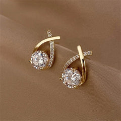 Fashion Cross Stud Earrings For Women Girls Korean Style Elegant Crystal Jewelry Ear Rings Fishtail