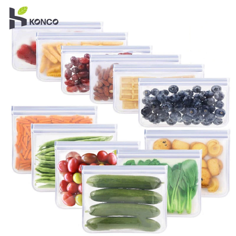 Silicone Food Storage Bag Reusable Stand Up Zip Shut Bag Sealed Leakproof Containers Fresh Bag Food