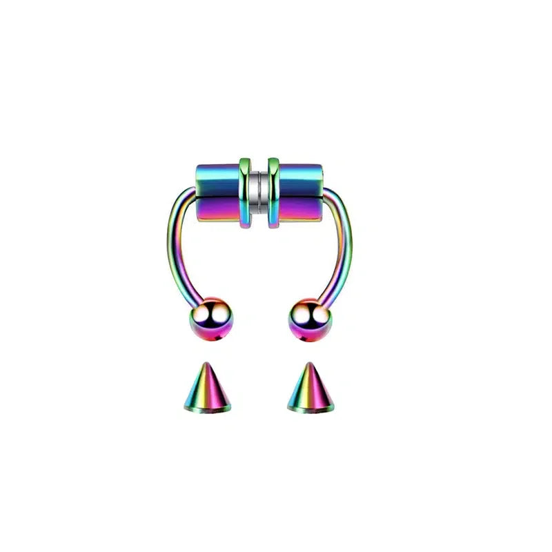 Stainless Steel Magnet Fake Nose Ring Hoop Fake Piercing Hoop Septum Rings For Women F close-up view