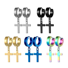 1Pair Punk Stainless Steel Cross Pendant Hoop Earrings For Men Women Not Fade Ear Rings Hip Hop Male