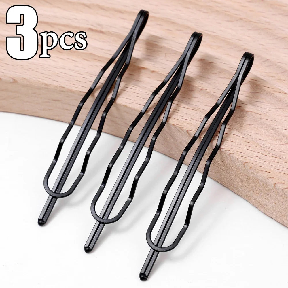 3/12Pcs Black Hair Clips Bobby Pins Wavy Fashion Hairpins Metal Barrettes Invisible BB close-up view