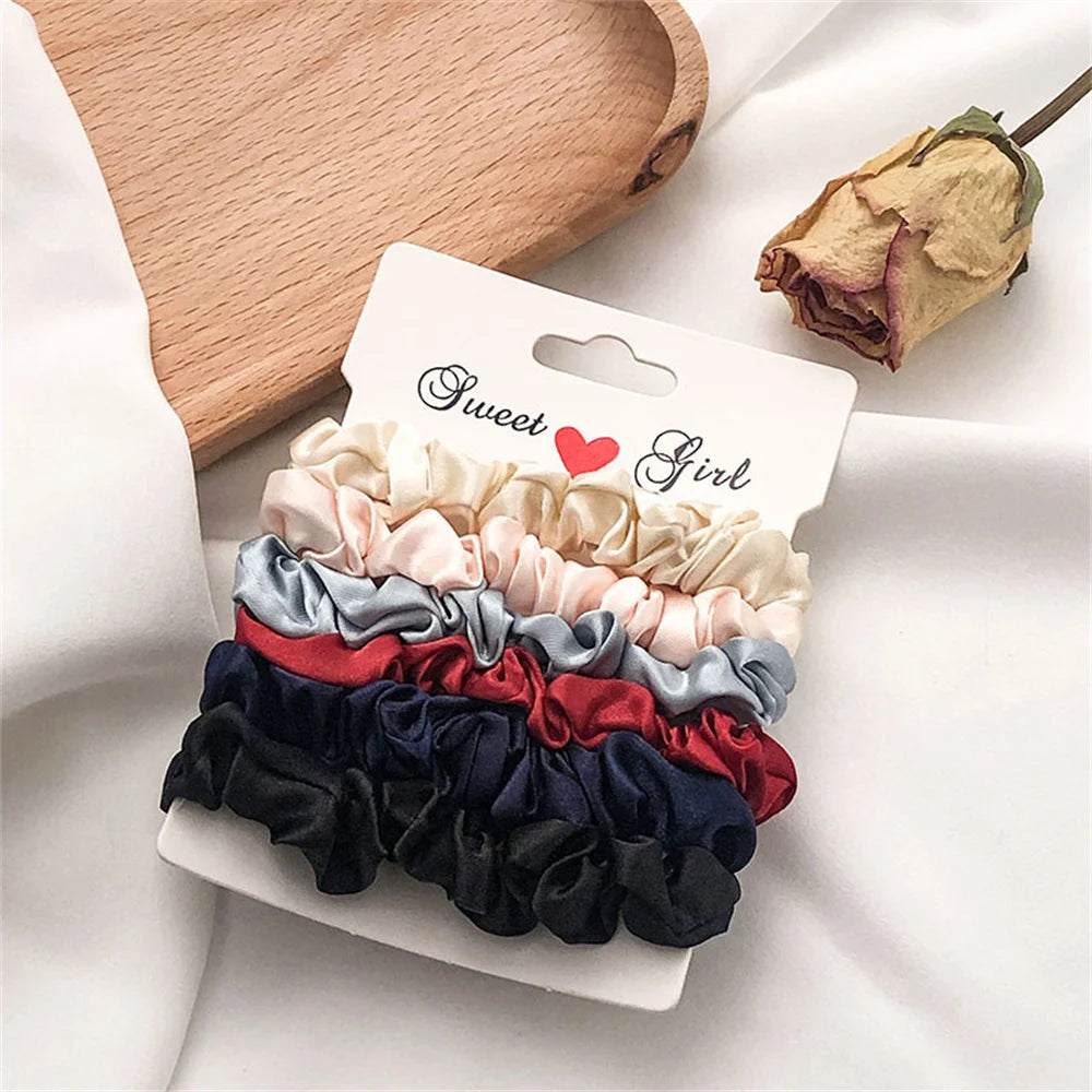 5/6pcs Simple Solid Color Elastics Hair Ties for Women Thick Hair Soft No hurt Hair P alternate view