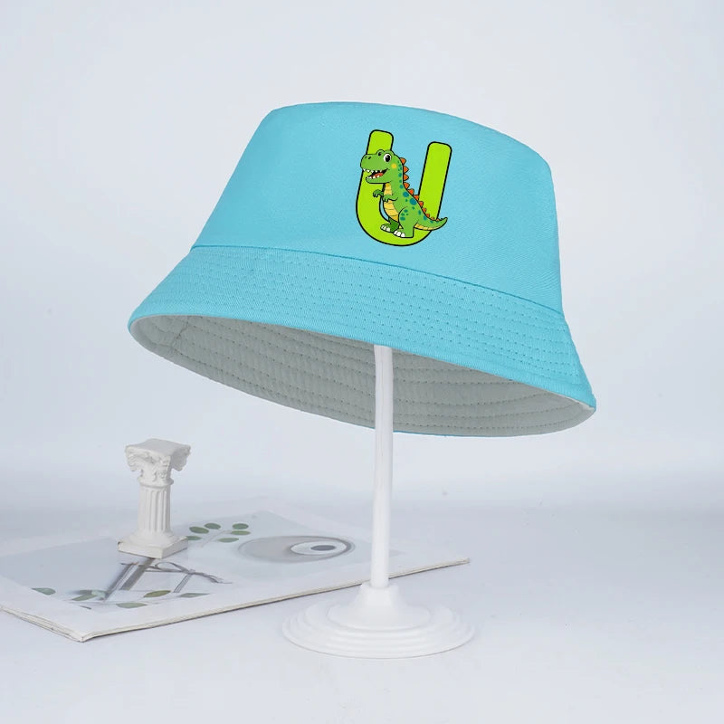 Kids' Dinosaur Letter Bucket Hat | Sun Hat for Toddlers Boys Girls 2-6 Years additional angle