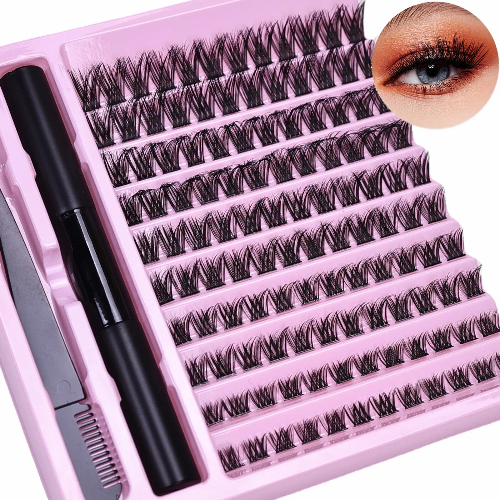 Wispy D Curl Cluster Lashes DIY Complete Kit with Bond & Tweezers Soft Natural Nude D alternate view