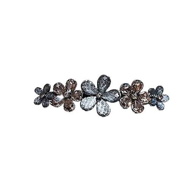 Elegant Crystal Flower Hairpin Spring Clip High-end Women's Back of Head Half-tied Hair Clip Girls Korean Style Hair Accessories