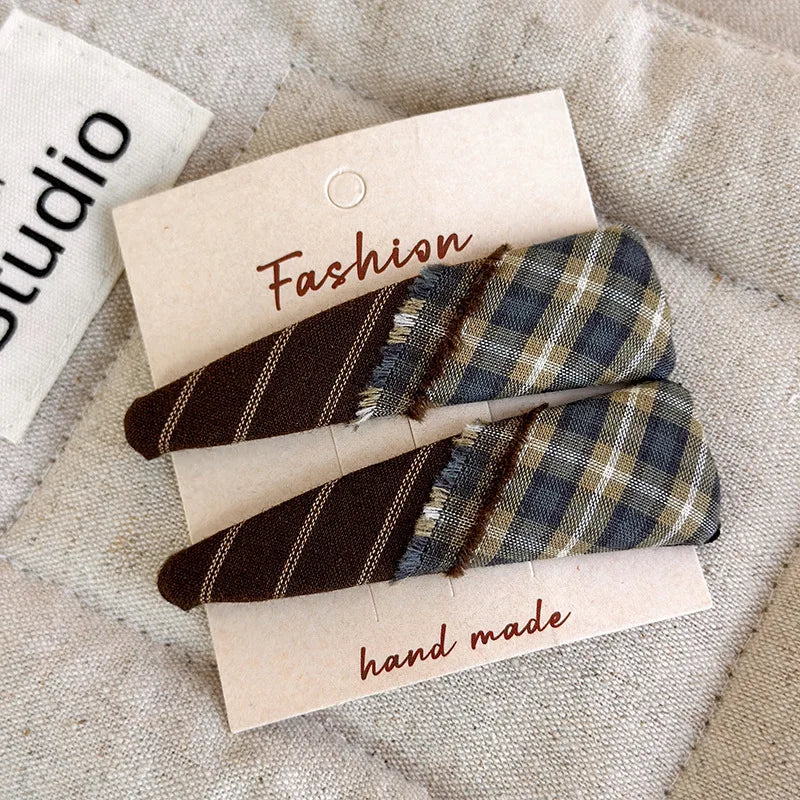 Sister's Style Plaid Fringe Patchwork Hair Clip Luxurious Triangle Fabric Bang Clip BB Clip Side Clip Hair Accessory