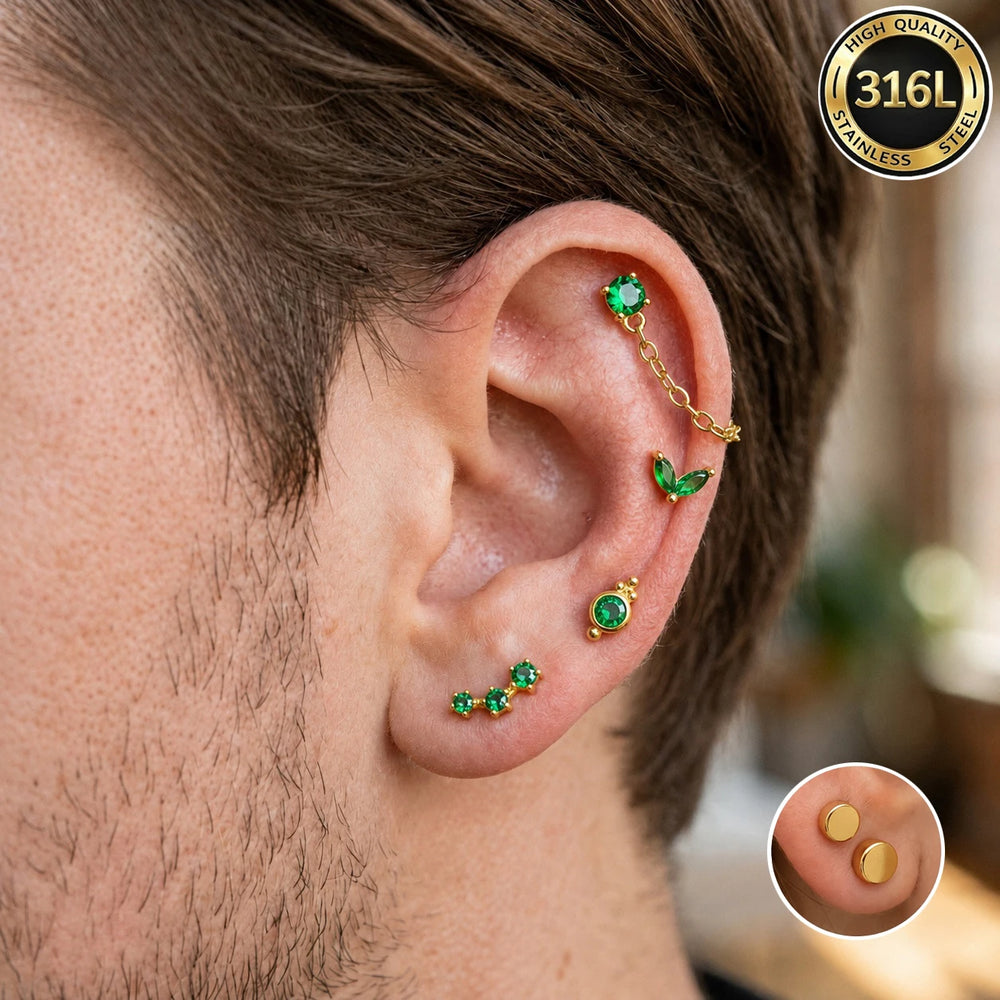 EVISPOL 18G Stainless Steel Flat Back Stud Earrings for Women Men Hypoallergenic Gree lifestyle view