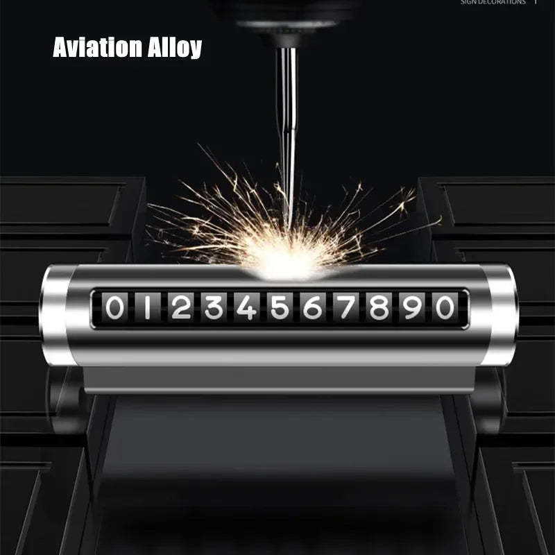 Rotary Metal Car Parking Sign | Universal Phone Number Display close-up view