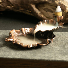 Backflow Incense Waterfall Burner | Metal Frog and Fish Aromatherapy Decor close-up view