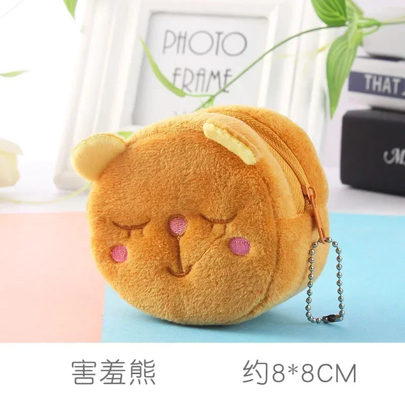 Cute Animal Plush Coin Purse | Zipper Change Purse with Keychain Mini Wallet detail view