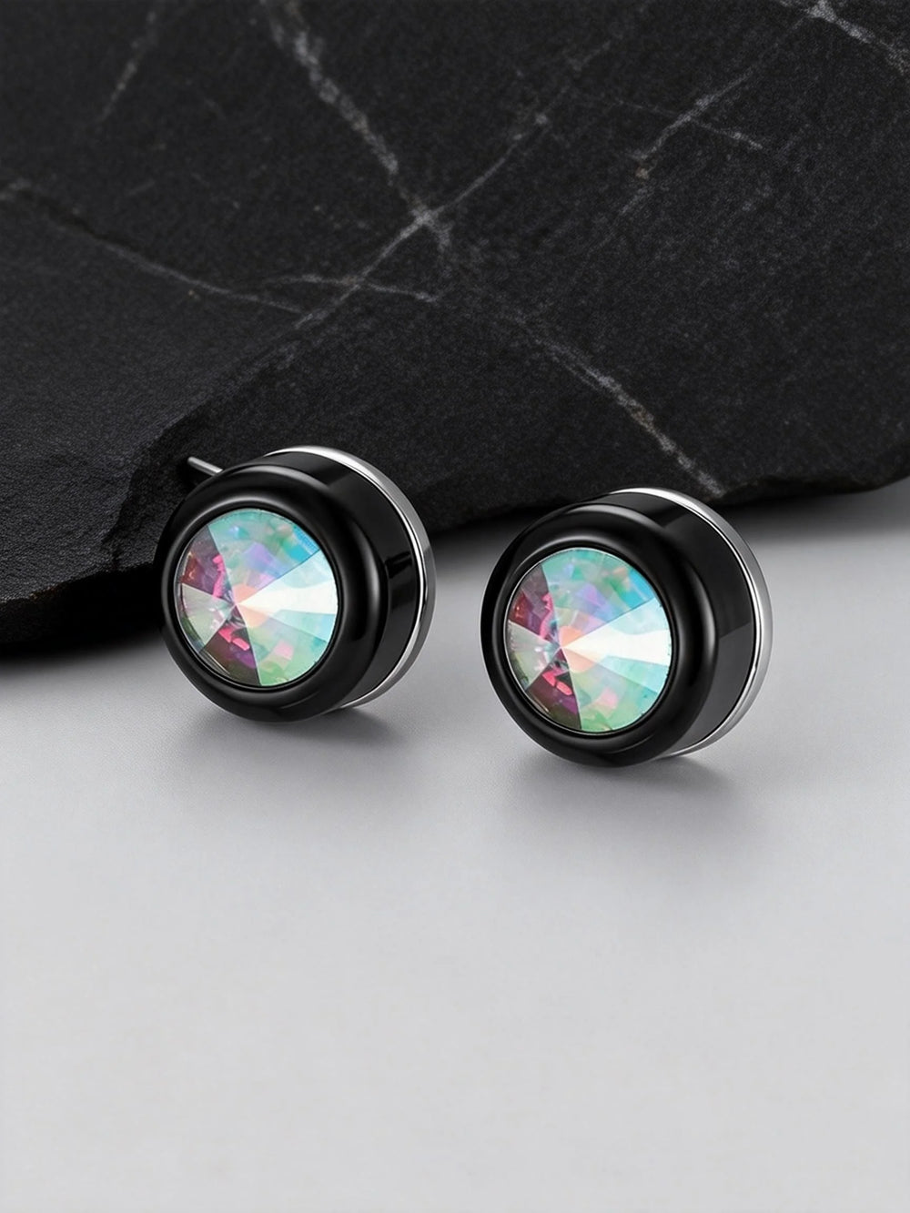 Magnetic Zircon Stud Earrings for Men,8mm Hypoallergenic Stainless Steel Non-Pierced C close-up view