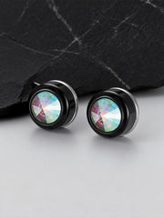 Magnetic Zircon Stud Earrings for Men,8mm Hypoallergenic Stainless Steel Non-Pierced C close-up view