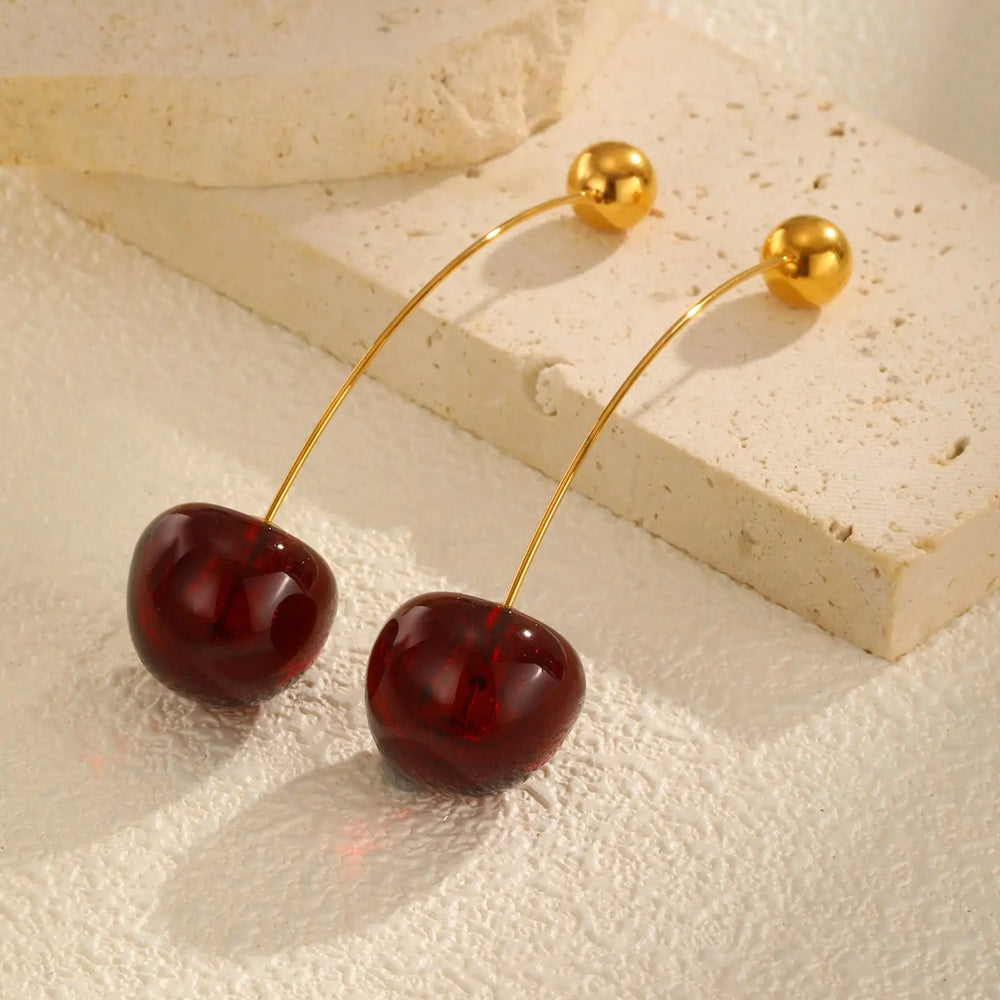 Vnox Vivid 3D Cherry Earrings | Fashion Cute Fruit Drop Earrings for Women detail view