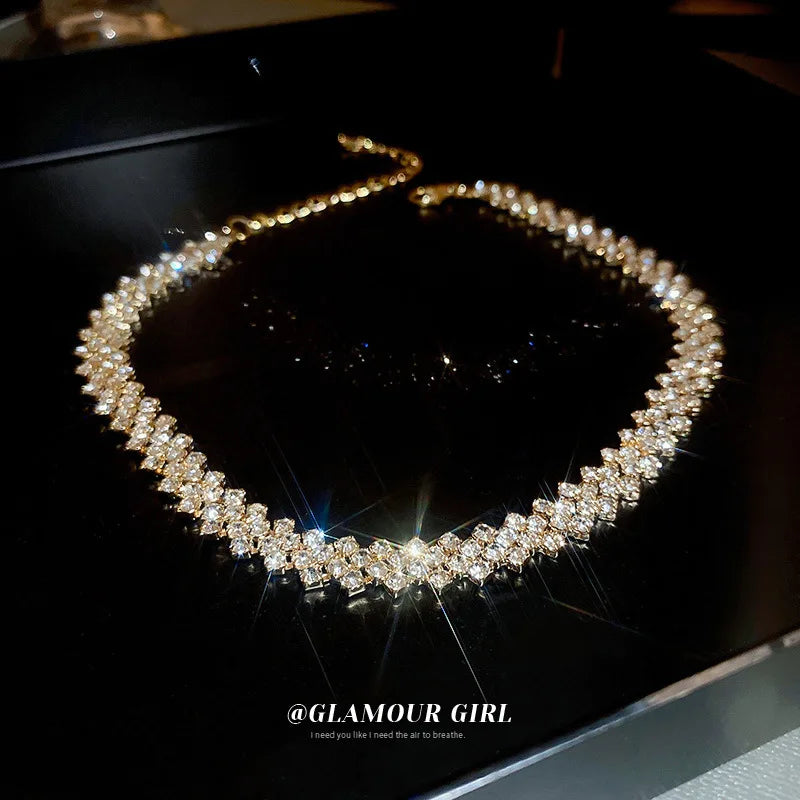 Simple Rhinestone Choker Necklace | Light Luxury Collarbone Chain for Women alternate view