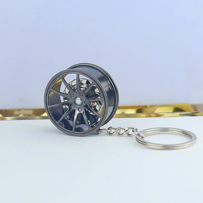 3D Car Tire Brake Disc Keychain | Fidget Toy Key Ring additional angle