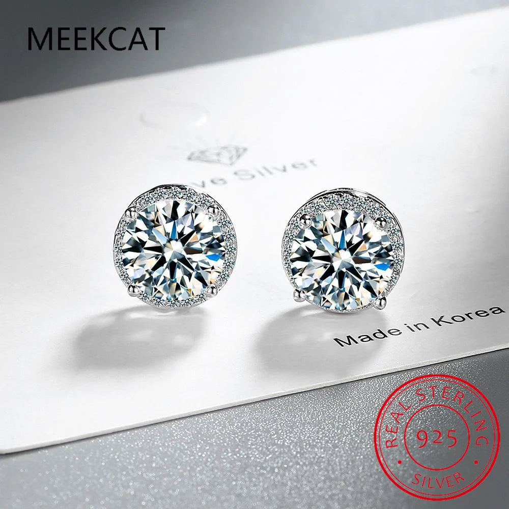 925 Sterling Silver 2 Carat Moissanite Round Earring Brincos Engagement Wedding Daily Wo detail view