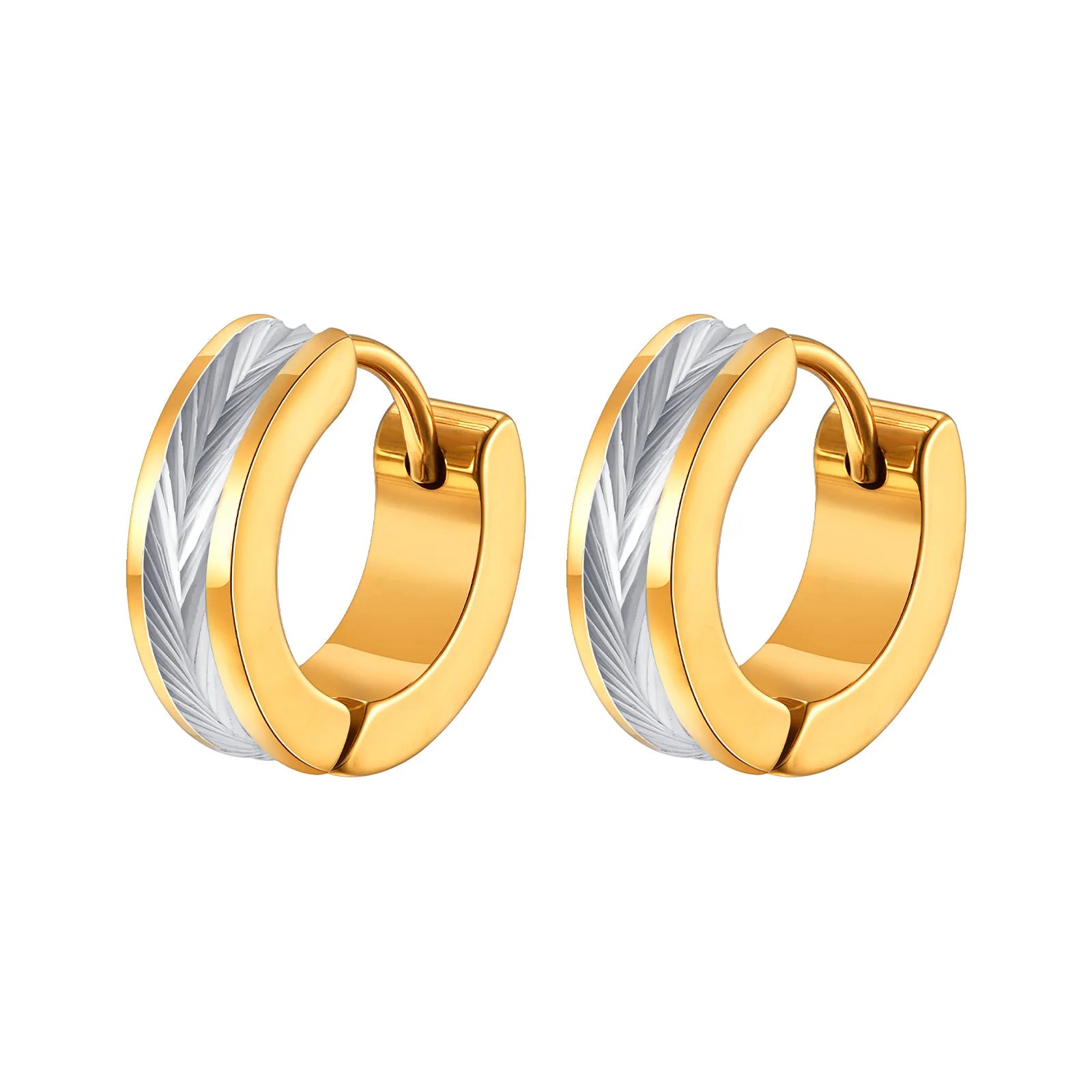 Vnox Stainless Steel Small Hoop Earrings for Men Women | Stylish Two-Tone Metal Huggi lifestyle view