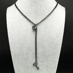 Heart O-ring Long Chain For Women Men Punk Rock Necklace Stainless Steel Key lock Neck close-up view
