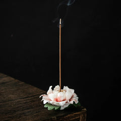 Peony Flower Incense Holder | Decorative Ceramic Incense Burner close-up view