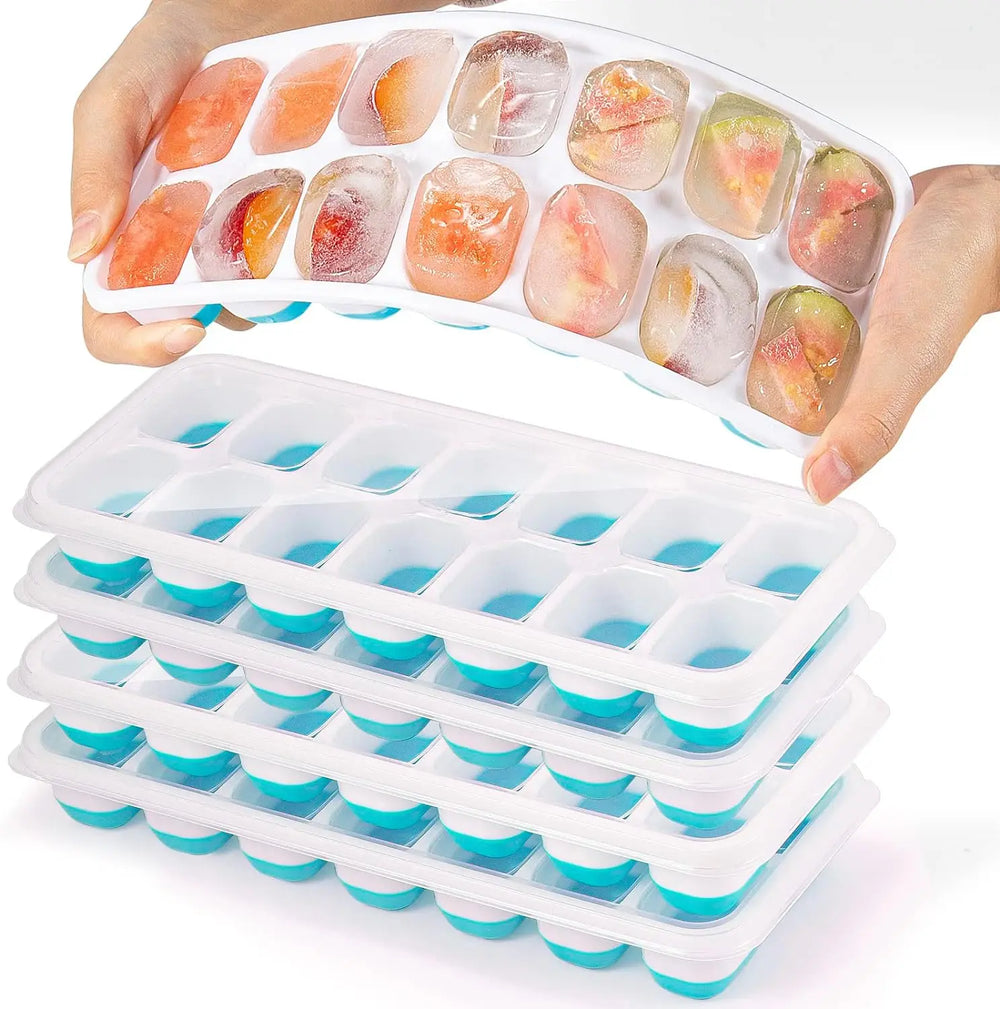 Ice Cube Tray Silicone Mold with Cover Square 14-cube Easy Release Ice Cube Molds Summer detail view