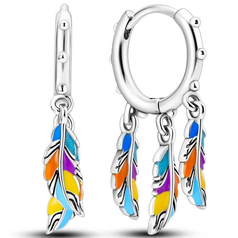 Colorful 925 Sterling Silver Hoop Earrings for Women | Classic Circle Earrings