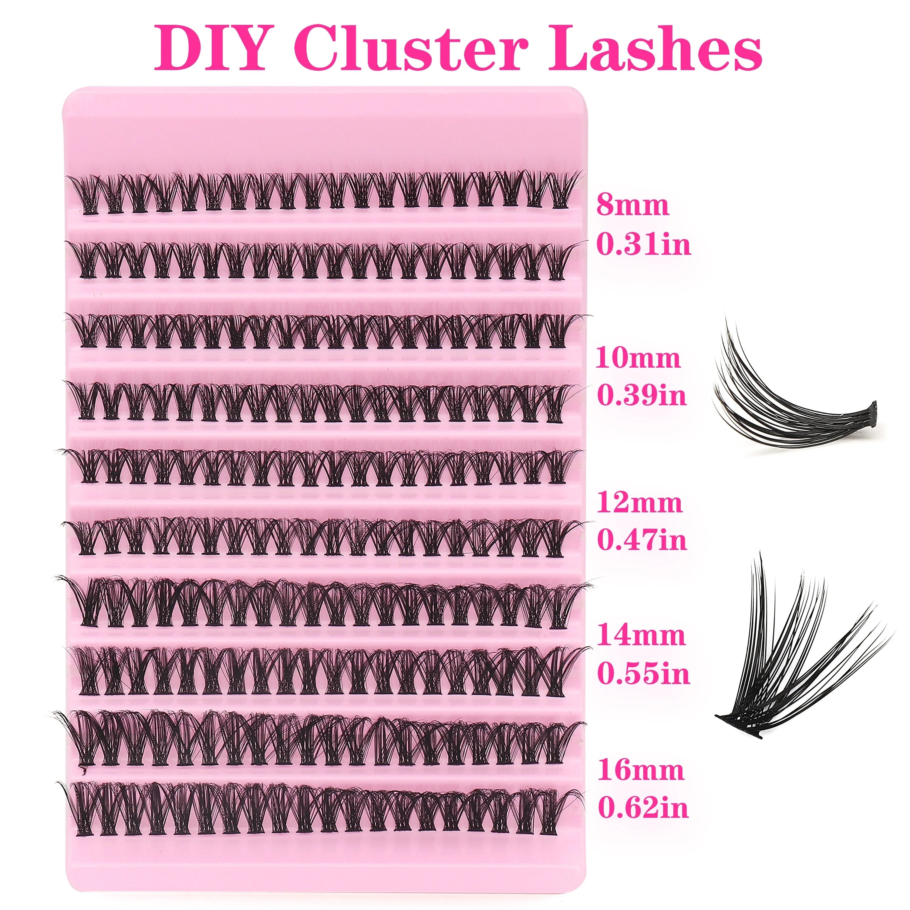D-Curl Cluster Lashes Kit 200Pcs | DIY Natural Lash Extensions close-up view