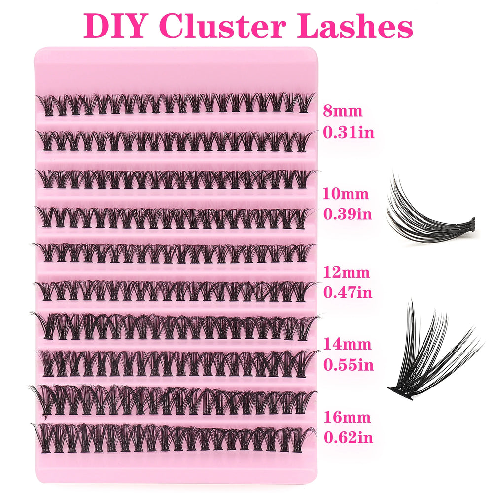 D-Curl Cluster Lashes Kit 200Pcs | DIY Natural Lash Extensions close-up view
