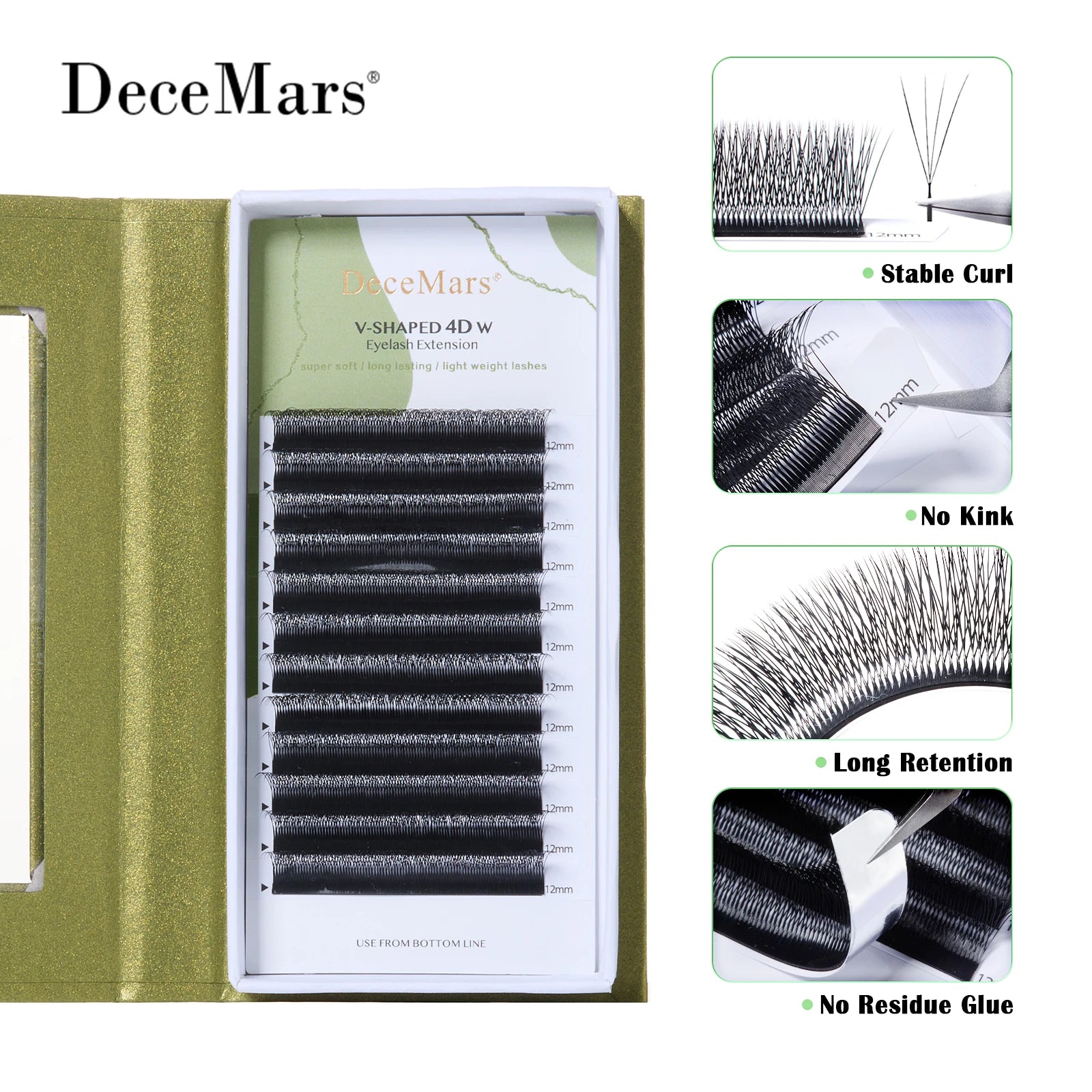 DeceMars V-Shaped 4D Eyelash Extensions | Matte Black 12 Rows per Tray alternate view