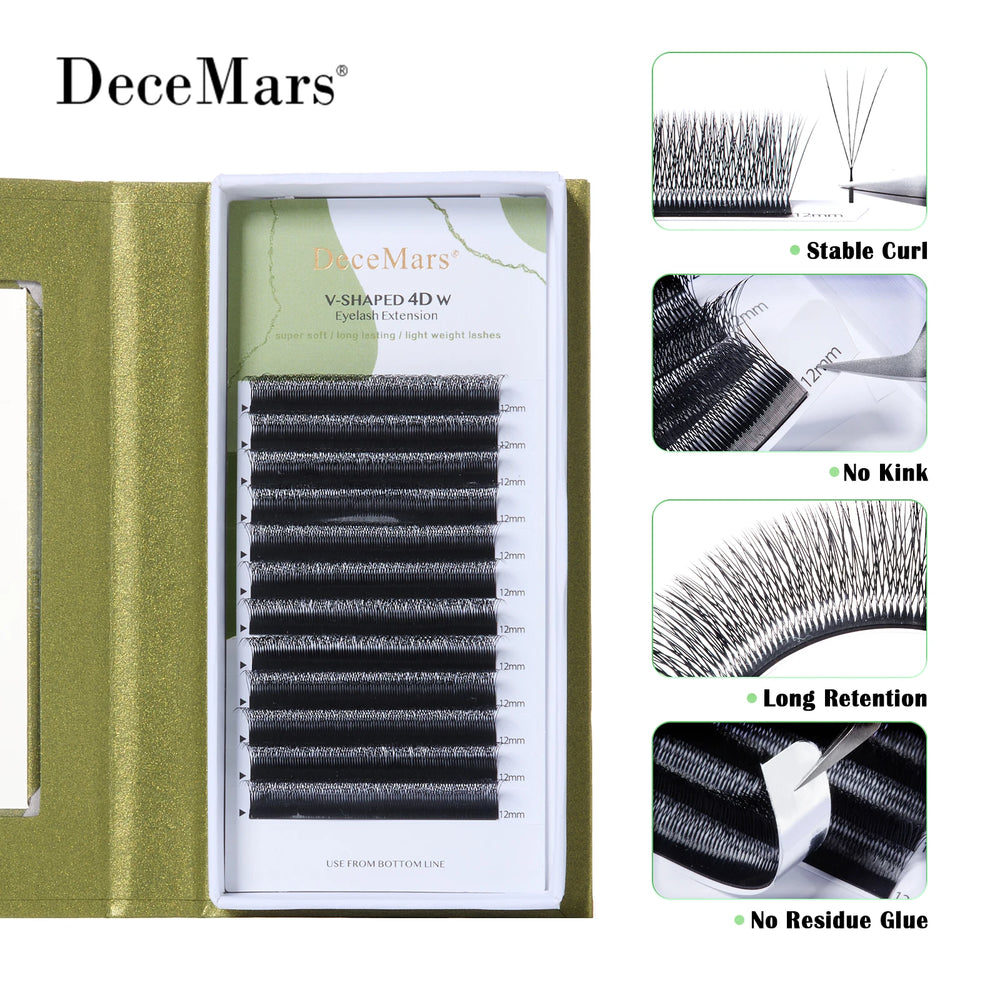 DeceMars V-Shaped 4D Eyelash Extensions | Matte Black 12 Rows per Tray alternate view