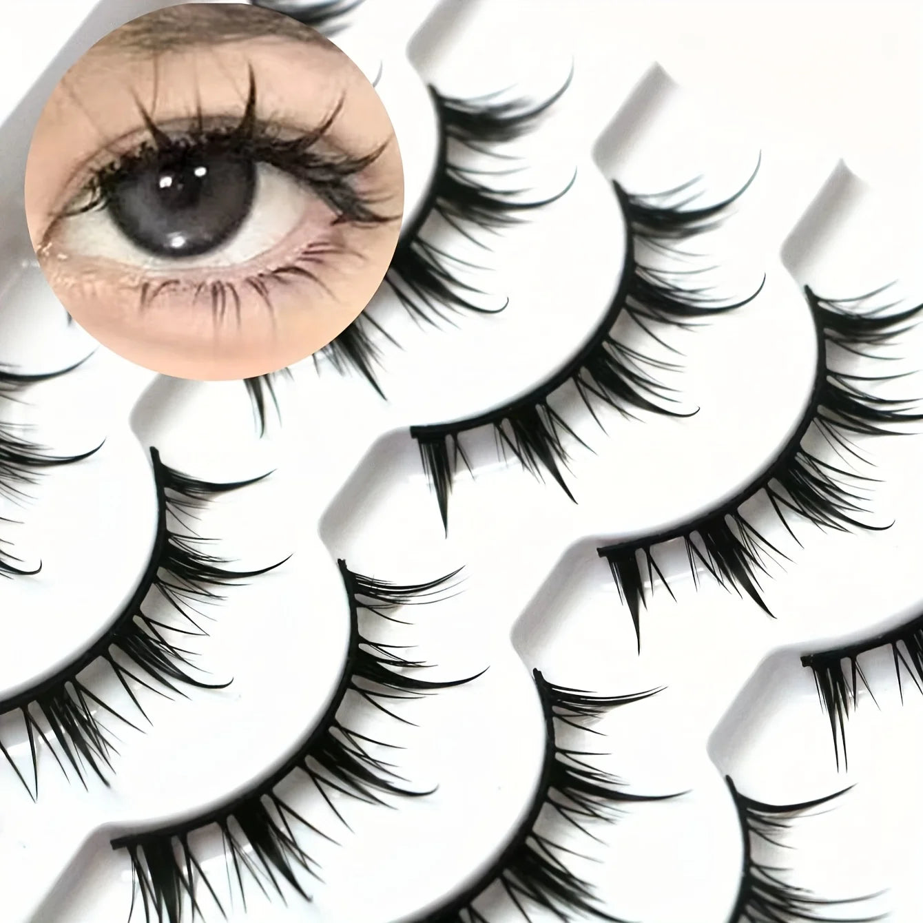 Anime-Inspired False Eyelashes, 5 Pairs Cartoon Eye Faux Lashes, Dramatic Look Demon Style, Volumizing & Lengthening